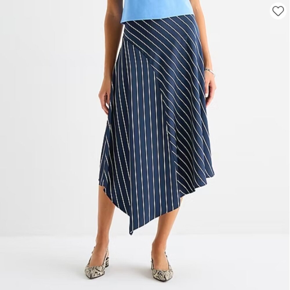 Navy Blue Midi Pinstripe Skirt